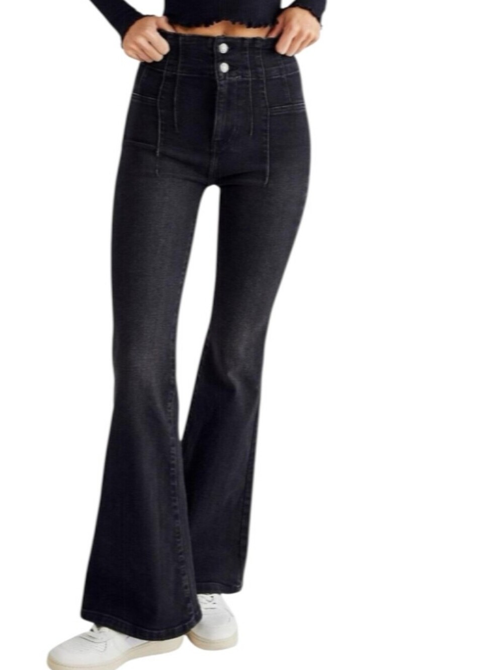 Free People Jayde High-Waisted Black Flare Jeans